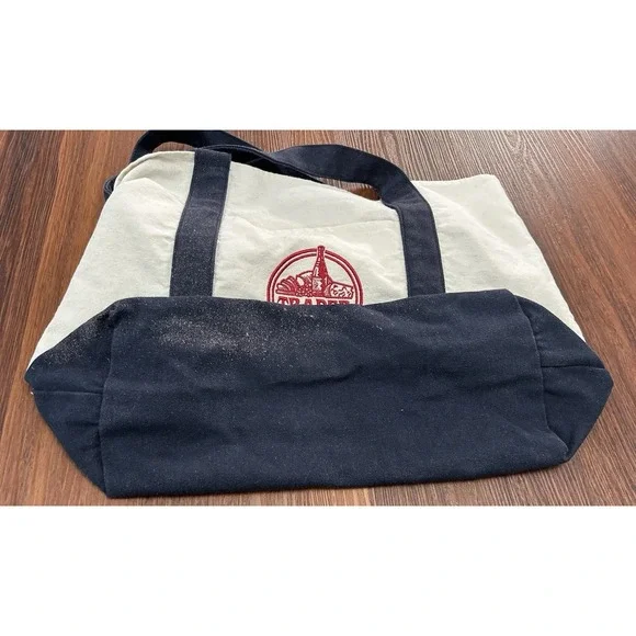 Trader Joe's Reusable Canvas Eco Tote Bag Heavy Duty Bag Blue White - Picture 11 of 11